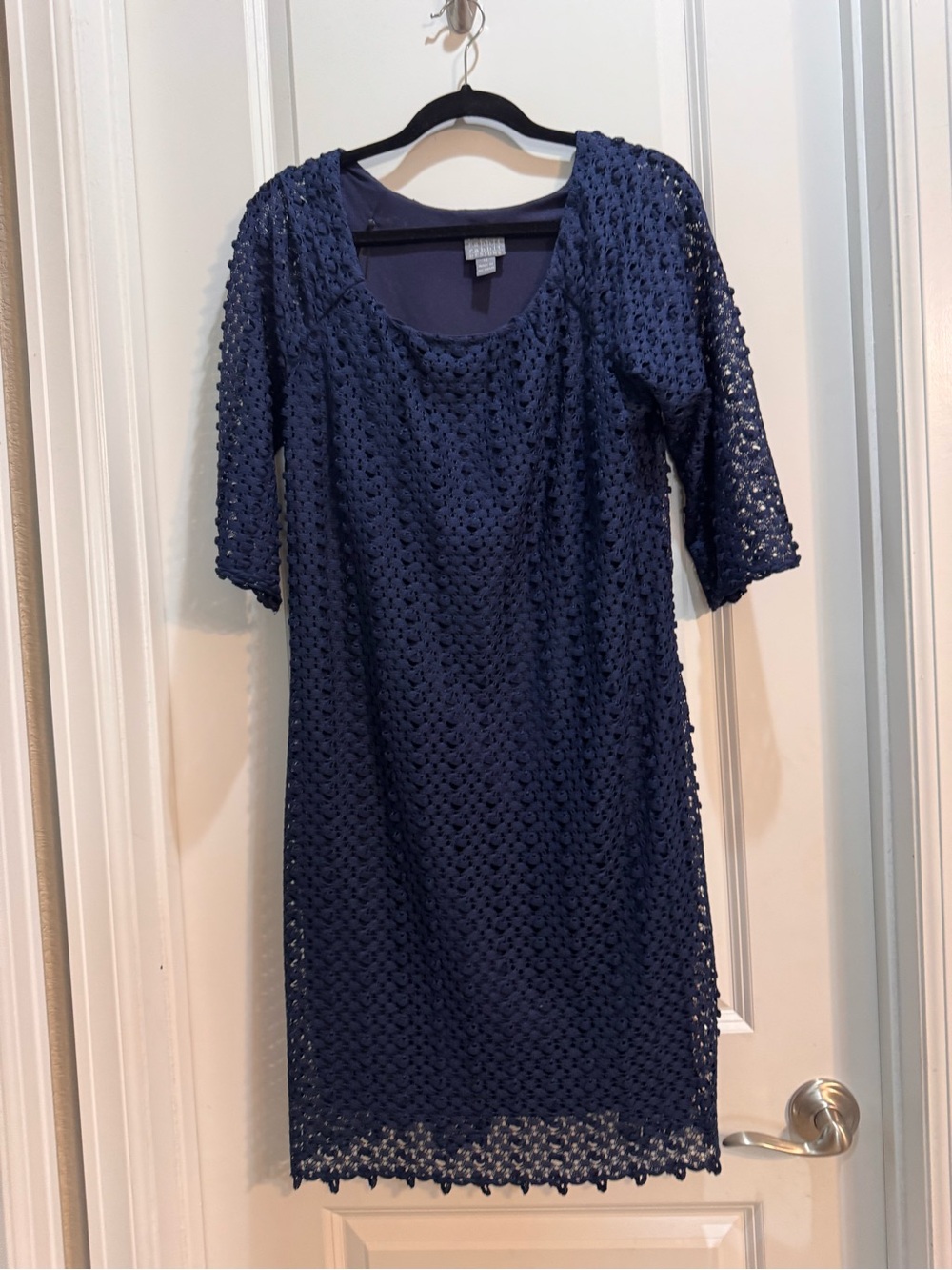 Rabbit Rabbit Rabbit Blue Lace Scalloped Hem Dress Sz 14 3/4 Sleeve Lined